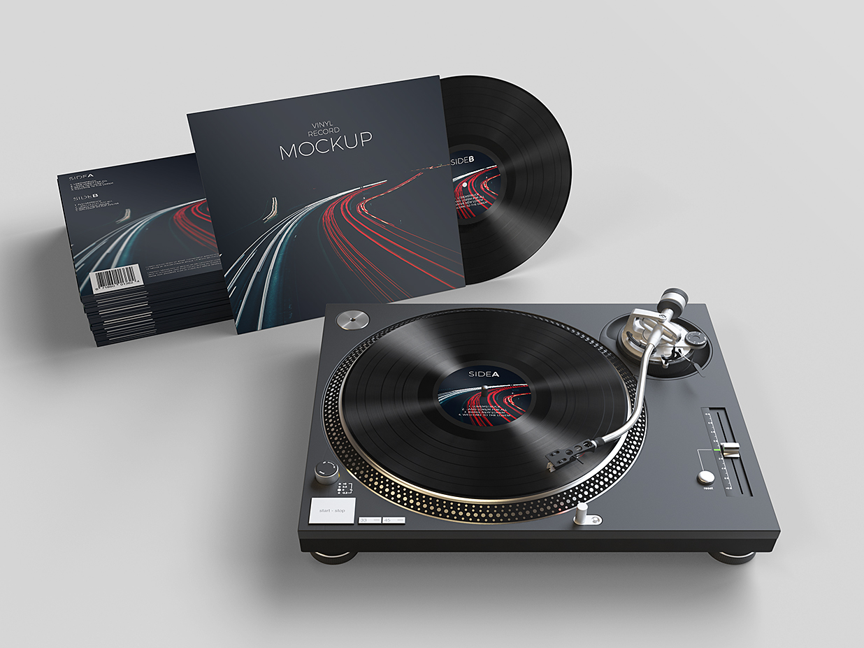带唱片机的黑胶唱片样机mockup12组插图5