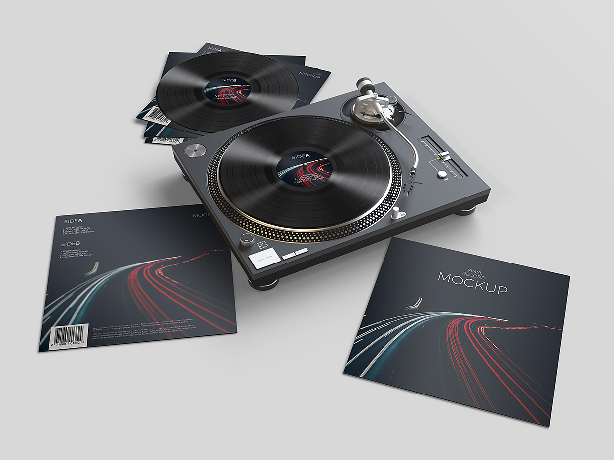 带唱片机的黑胶唱片样机mockup12组插图7
