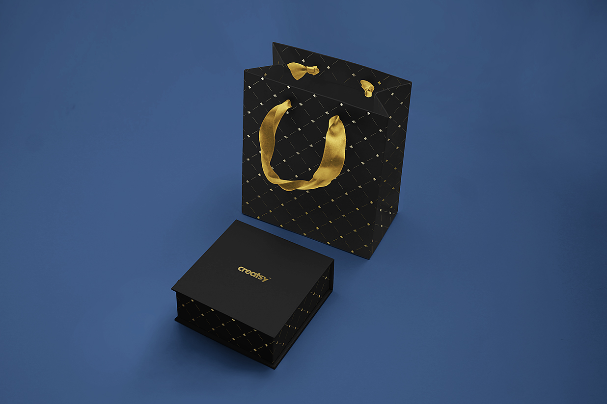 带礼品袋的奢华珠宝盒首饰盒包装盒样机mockup15组插图8