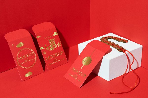 带场景的新年红包样机mockup