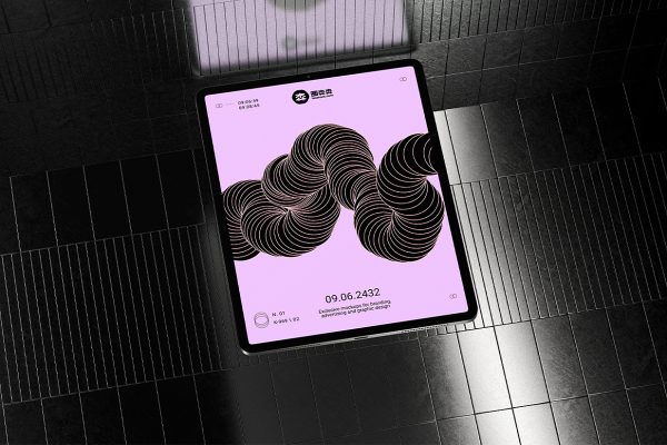 放置地面的iPad Pro平板样机mockup