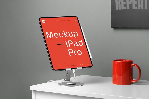 带支架的iPad Pro平板样机mockup