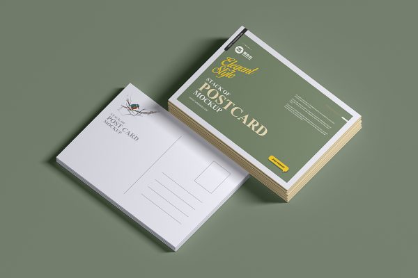堆叠的明信片样机mockup