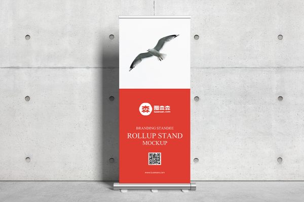 带墙面背景的易拉宝样机mockup