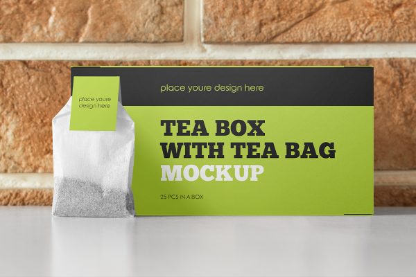 带包装盒的袋泡茶茶包样机mockup