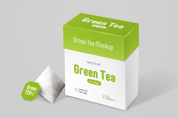 带包装盒的袋泡茶茶包样机mockup2组