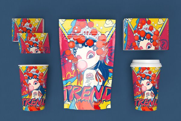 国潮风文创包装套装VI样机mockup