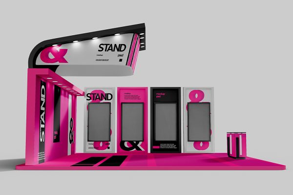 带视频墙的展位样机 mockup