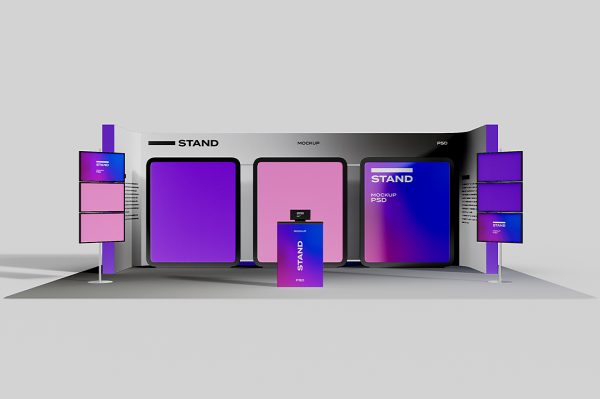 带视频墙的展位样机 mockup