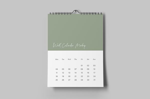 挂在墙上的挂历日历样机mockup