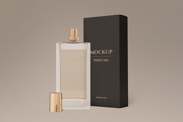 带包装盒的香水样机mockup