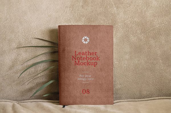 皮革笔记本记事本本子样机mockup