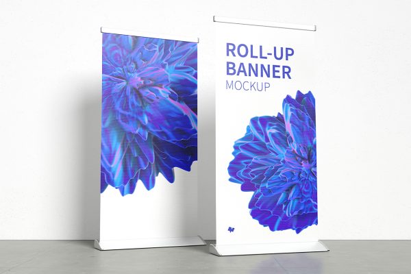 带墙面背景的易拉宝样机mockup4组