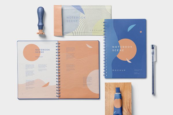 带场景的笔记本记事本本子样机mockup3组