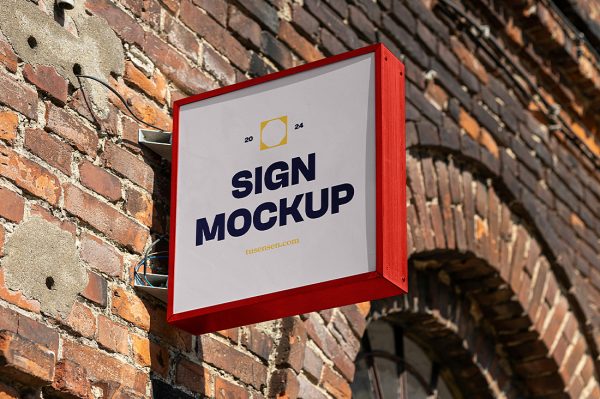 带墙面背景的招牌店招标识牌样机mockup