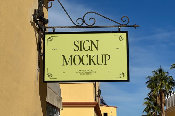 户外矩形招牌店招标识牌样机mockup