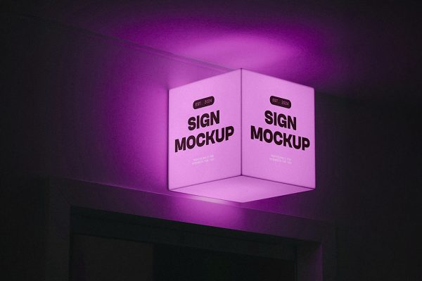 带照明灯的招牌店招标识牌样机mockup