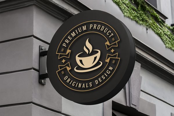 咖啡厅门头标牌招牌店招徽标样机mockup6组