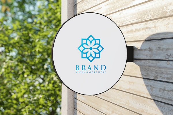 户外圆形招牌店招标识牌样机mockup