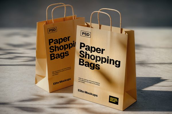 精致的牛皮纸手提袋纸袋样机mockup