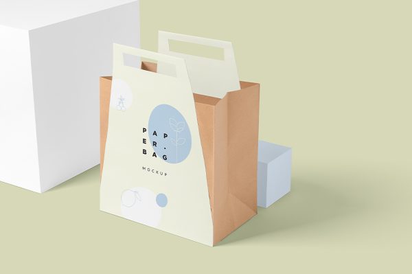 外卖带手提袋纸袋包装样机mockup5组