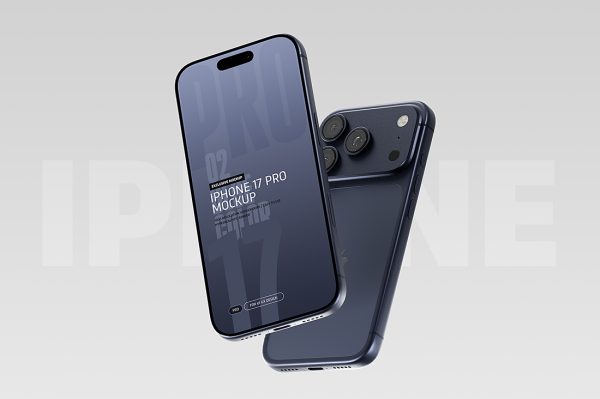 蓝色iPhone 17 pro苹果手机样机mockup