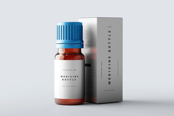 带包装盒的药瓶玻璃瓶保健品瓶包装样机mockup5组