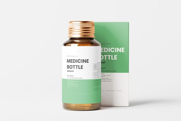 带包装盒的药瓶玻璃瓶保健品瓶包装样机mockup10组