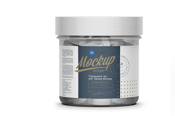 带药片的玻璃罐保健品罐包装样机mockup