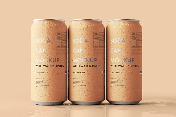 精致的易拉罐饮料罐啤酒罐苏打水罐包装样机mockup5组