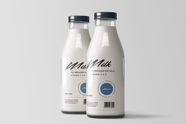 牛奶瓶玻璃瓶样机mockup