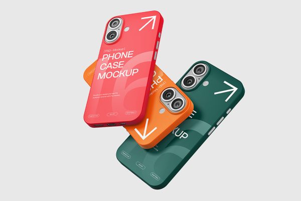 高质感iPhone 16 苹果手机壳设计样机mockup3组