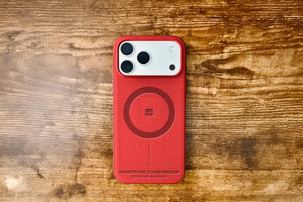 带木板背景的iPhone 17 pro苹果手机壳设计样机mockup