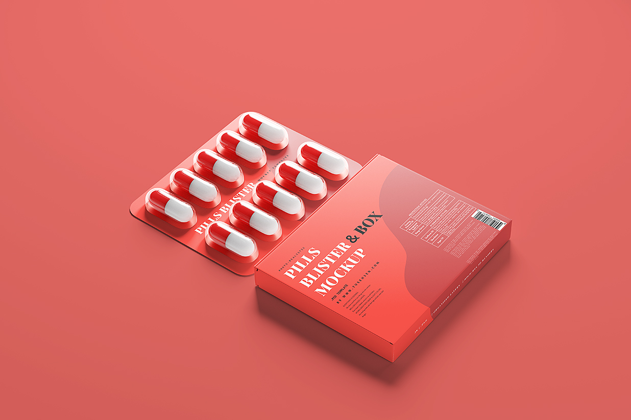 高质感带包装盒的药片药丸样机mockup10组插图5
