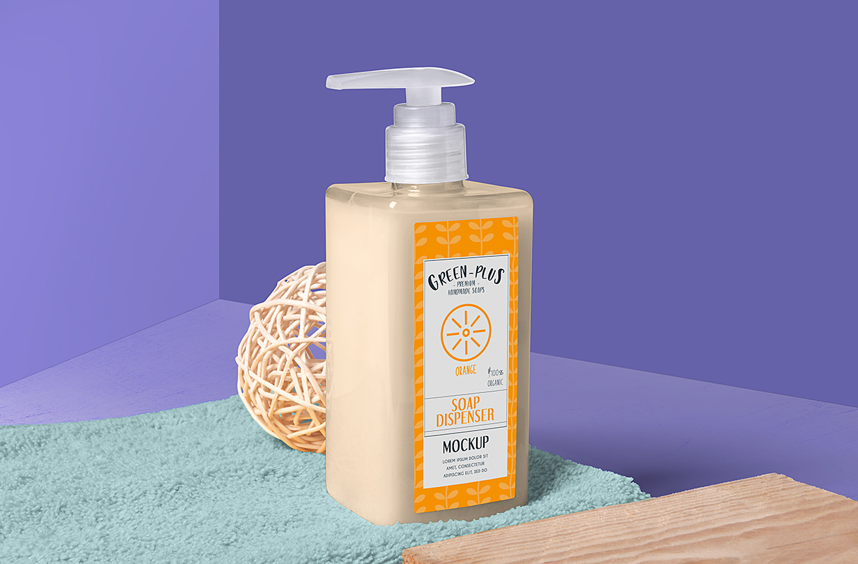 带场景的按压瓶泵瓶洗发水瓶沐浴露瓶样机mockup5组插图