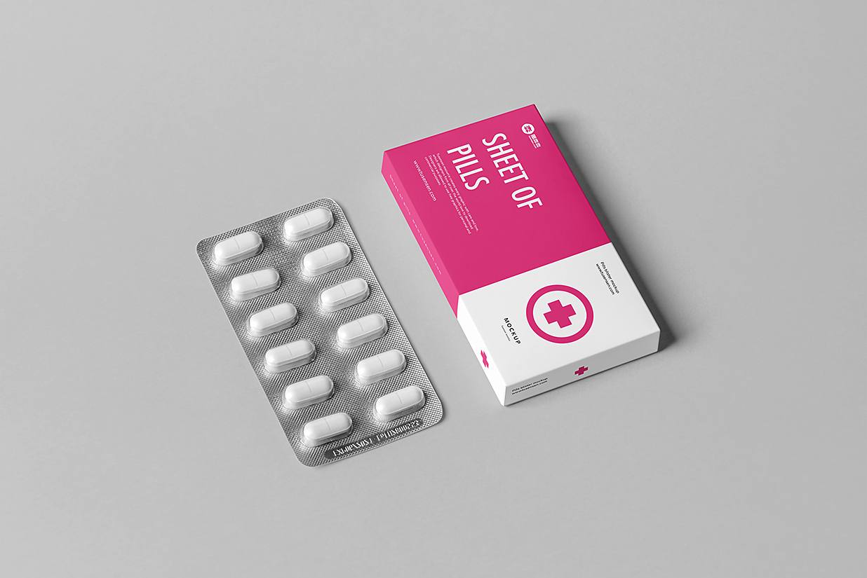 带包装盒的药片药丸样机mockup3组插图