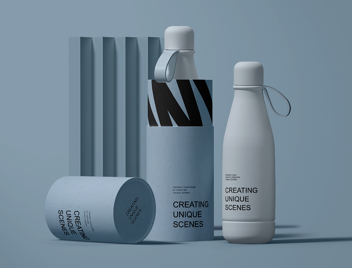 带纸管包装的保温杯水瓶样机 mockup插图