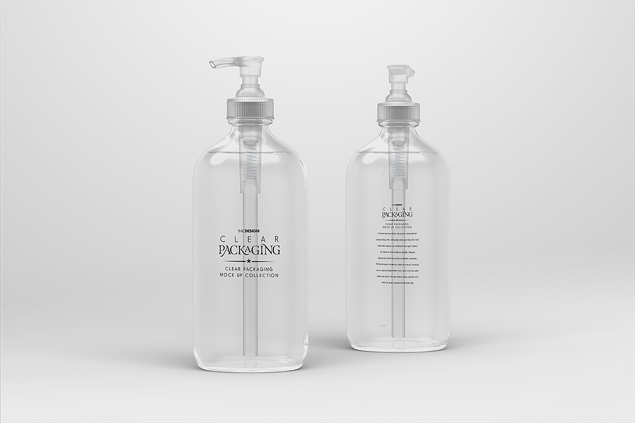 透明按压瓶泵瓶洗发水瓶沐浴露瓶样机mockup插图