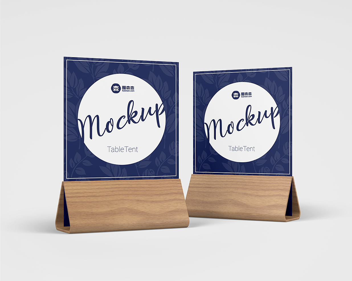 带木质底座的桌牌台卡样机mockup2组插图1