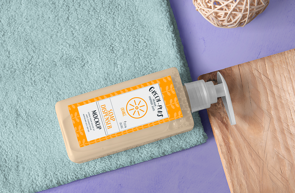 带场景的按压瓶泵瓶洗发水瓶沐浴露瓶样机mockup5组插图1