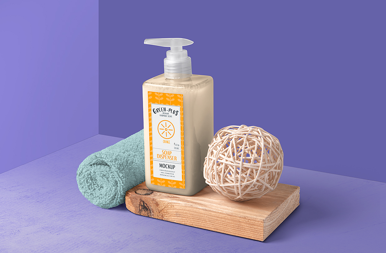 带场景的按压瓶泵瓶洗发水瓶沐浴露瓶样机mockup5组插图2