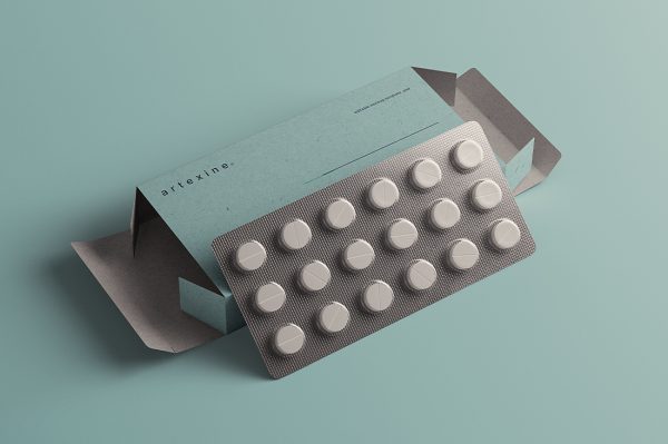 带包装盒的药片样机mockup