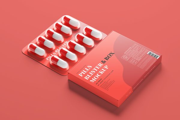 高质感带包装盒的药片药丸样机mockup10组