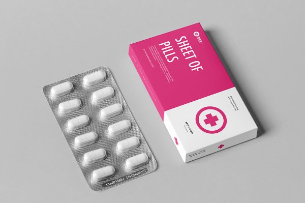带包装盒的药片药丸样机mockup3组