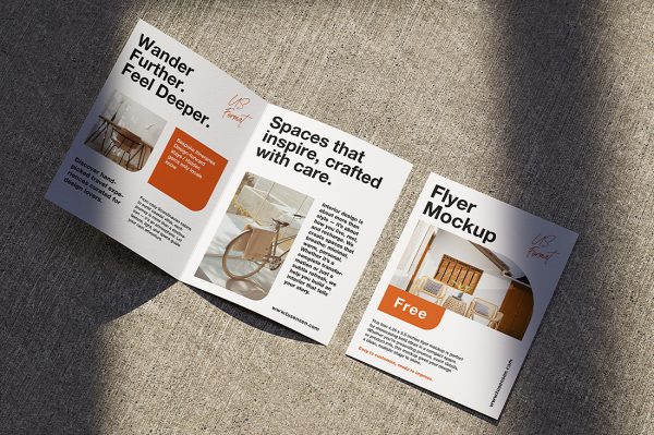 高质感带场景的折页双折页样机mockup4组