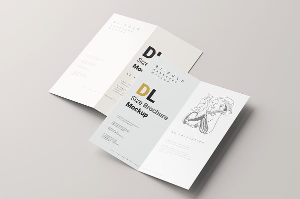 精致的竖版折页双折页样机mockup3组