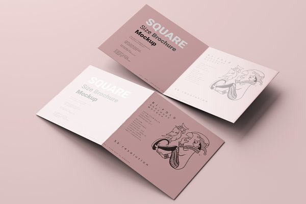高质感正方形折页双折页样机mockup5组