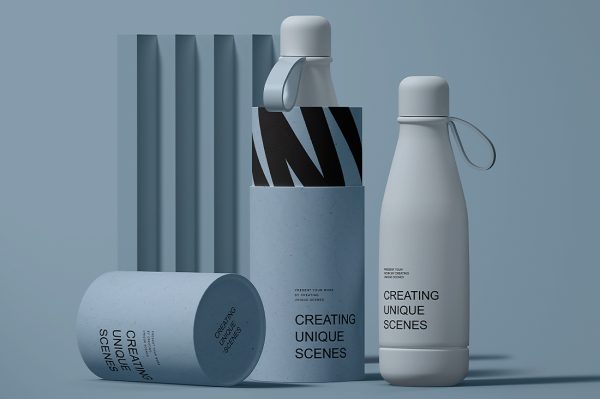 带纸管包装的保温杯水瓶样机 mockup