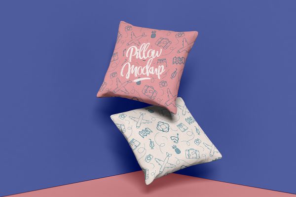 俩个浮动的枕头抱枕样机mockup