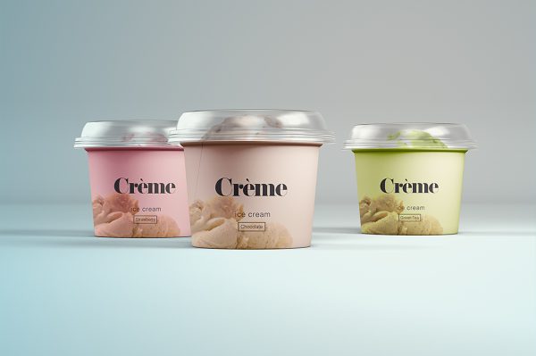 带透明盖子的冰淇淋杯包装样机mockup